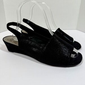 IMPO Rissa Slingback Sandals Women 8 1/2 M Open Peep Toe Black Shimmer 7814569